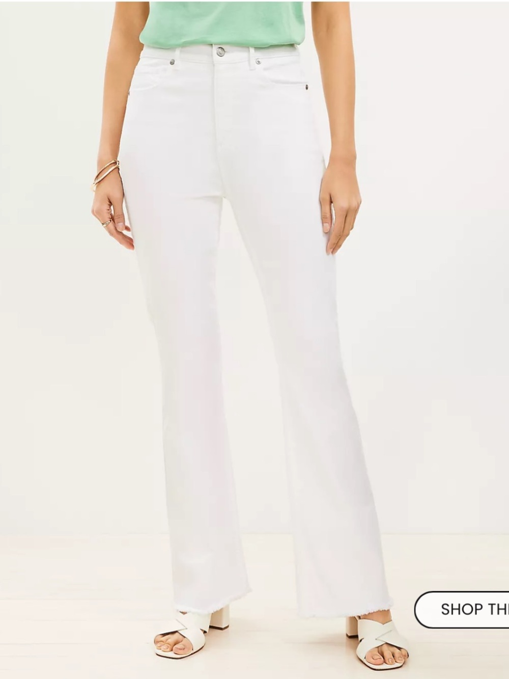 LOFT Curvy Frayed High Rise Slim Flare Jeans in White Size: 30(10)